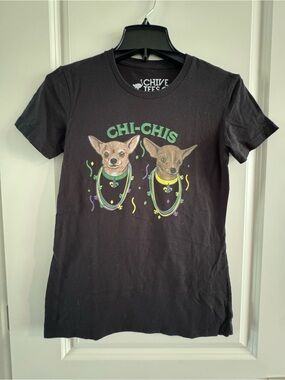 "Chi-Chis" Black Graphic Dog Mardi Gras T-Shirt